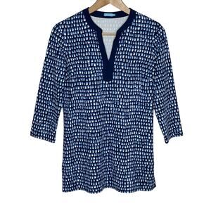 J. McLaughlin Womens Catalina Cloth Tunic Top Small Blue V Neck 3/4 Sleeve Slits